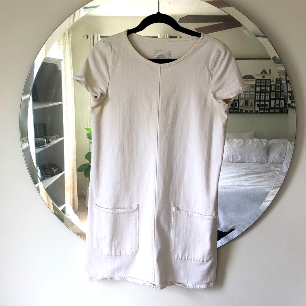 Cream Denim Dress with Pockets